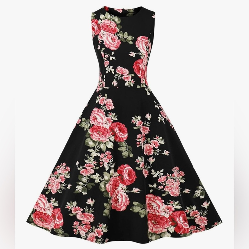 Women's Summer Printed Dress Sleeveless Retro Dress Medium Length Dress